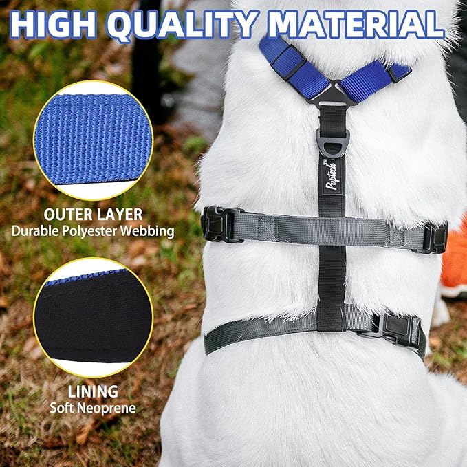 PUPTECK Escape Proof Dog Harness - No Pull Soft Padded Full Body Pet Halter Harness with Lift Handle for Small Medium Large Doggies Walking Hiking Hunting, Navy Blue & Grey, XL