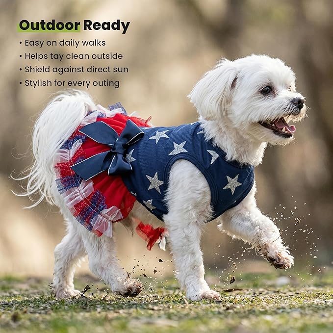 Fitwarm Patriotic Sparkly Stars Dog Dress, 4th of July Clothes for Small Dogs Girl, Pet Outfit, Royal Blue, Red, Silver, Large