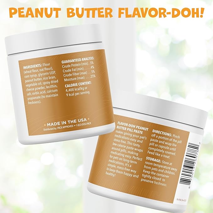 Flavor-Doh - Flavored Pill Wrap for Dogs to Hide Capsules and Create Pill Treats for Dogs - Easy-to-Use Treat Paste for Pet Medication - Peanut Butter (8oz)