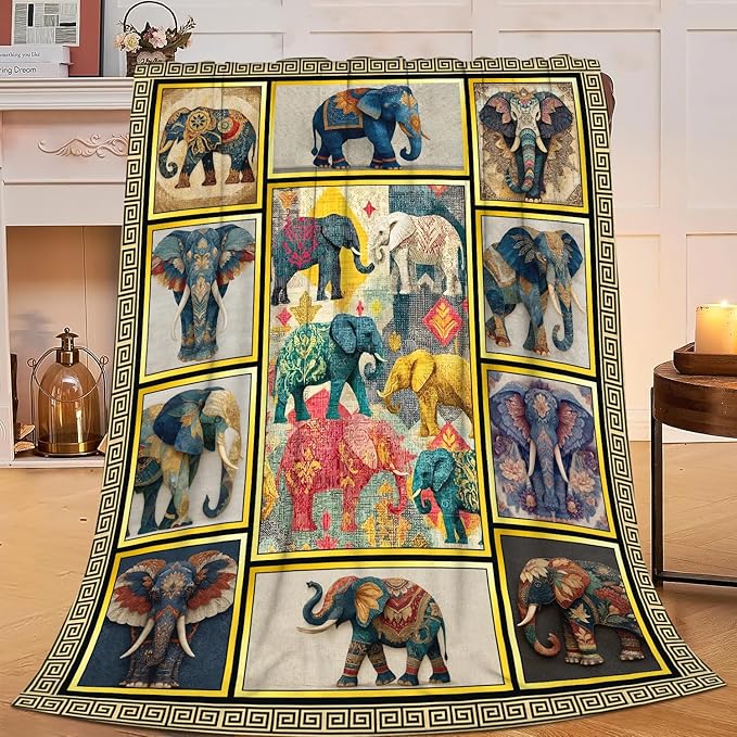 Elephant Throw Blanket Elephant Stuff Gifts for Kids Girls Boys Adults Women Men Soft Cozy Warm Plush Fluffy Fuzzy Fleece Blanket Decor 50''X60''