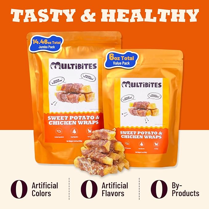 14.46oz Chicken Wrapped Sweet Potato Dog Treats Healthy for Digestive Support & Dental Care - Grain Free & High Protein Chicken Jerky Dog Treats for Small, Medium & Large Dogs