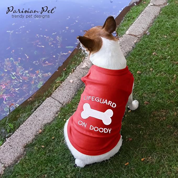 Parisian Pet Dog Shirt – 100% Cotton Shirts for Large Dogs – Sleeveless Red Lifeguard Puppy Vest – Lightweight and Breathable Pet Apparel – Pullover Summer Dog Clothes - Stretchy T Shirts for Dogs