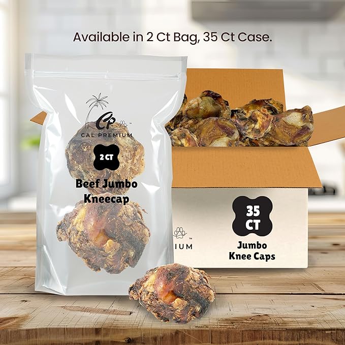Jumbo Kneecap 2 Pack – Natural Single Ingredient Dog Chews – 4.5 Inch Long Lasting Treat – Slow Roasted for Flavor – Sourced & Made in USA – for Moderate to Aggressive Chewers