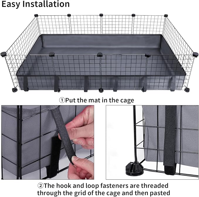 Guinea Pig Cage Liner Pet Bedding Base Waterproof Oxford Guinea Pig Cage Bottom Suitable for C & C Cage Panel (No Cage)（24x48 Inch）, gray