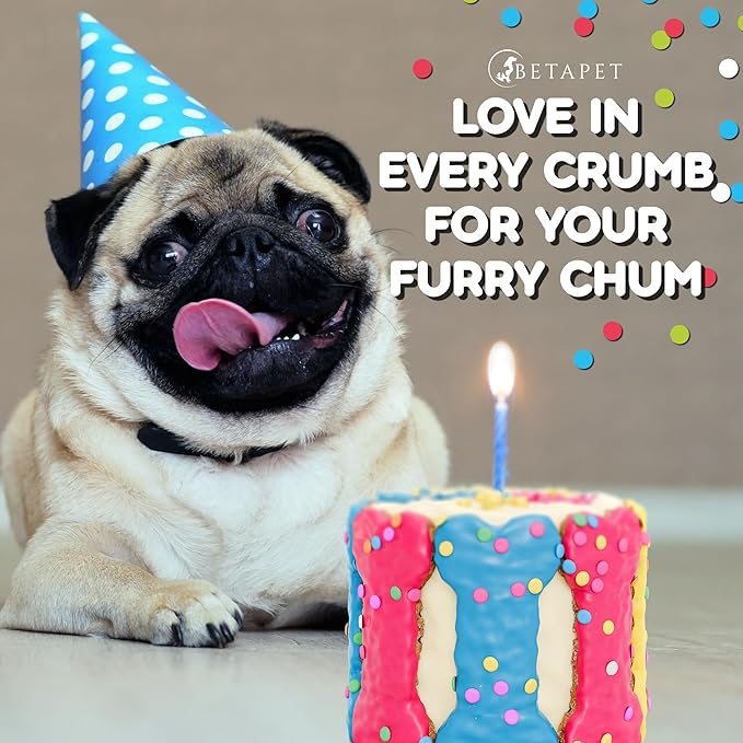 Dog Birthday Cake for Dogs to Eat - Rice Cake Based Dessert Made with Dog Birthday Treats and Human Grade Ingredients Gift for Puppy (5"x5"x5", Tri-Color)