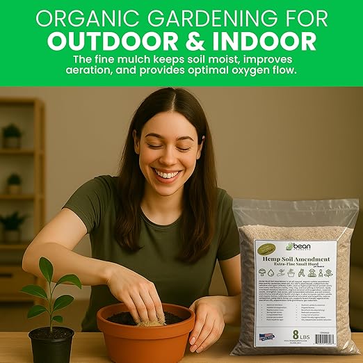 Hemp Soil Amendment - 5 lbs USA Grown All-Natural Fine Hemp HURD Power for Vibrant Gardens, Vegetables, Trees, Moisture Retention, Seed Starting, pH Neutral - Bean Products