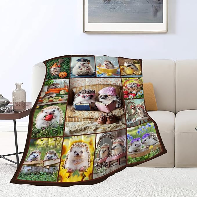 Hedgehog Blanket, Hedgehogs Throw Blankets, Hedgehog Gifts for Boys Girls Women Men Lover Adult Cozy Fleece Flannel Bedding Stuff Animal Plush for Couch Sofa Bed 50"X40"