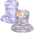 cyeollo 2 Pack Tie Dye Dog Dress Puppy Dresses Soft Breathable Dog Clothes for Small Dogs Girl Outfit Pet Apparel, Tie Dye+Flower, M
