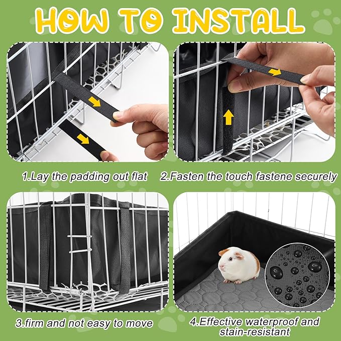 24 x 48 Inch Guinea Pig Cage Liner with 2 Pcs Washable Pee Pads, Waterproof Base Mat for C&c Cages, Reusable Bedding for Guinea Pigs, Rabbits, Hamsters & Small Animals