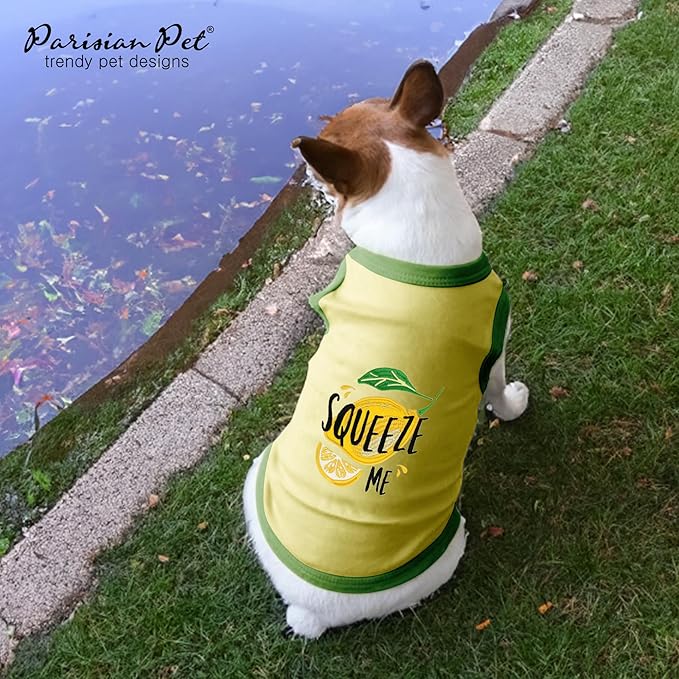 Parisian Pet Dog Shirt – 100% Cotton Shirts for Small Dogs - Sleeveless Puppy Vest – Lightweight and Breathable Pet Apparel – Pullover Summer Dog Clothes - Stretchy Funny T Shirts for Dogs