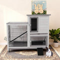 FunXplore 2-Tier Rabbit Hutch, Indoor & Outdoor Mobile Bunny Cage with Urine Guards, Weatherproof Asphalt Roof, 2 Pull Out Trays, Sturdy Small Animal Cage for Guinea Pig