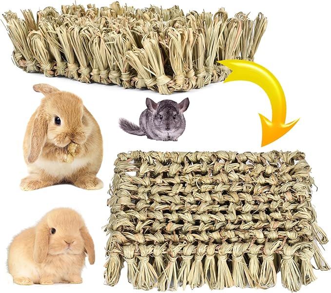 Rabbit Grass Bed Timothy Hay Bunny Mat – Natural Chewable Pet Nest for Rabbits, Guinea Pigs, Hamsters – Safe, Organic