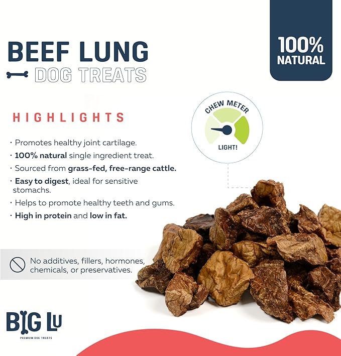 Big Lu – High-Protein Training Dog Treats, 8 oz, 100% Natural Single-Ingredient Beef Lung Bites, Rich in Glucosamine & Chondroitin for Joint Health,