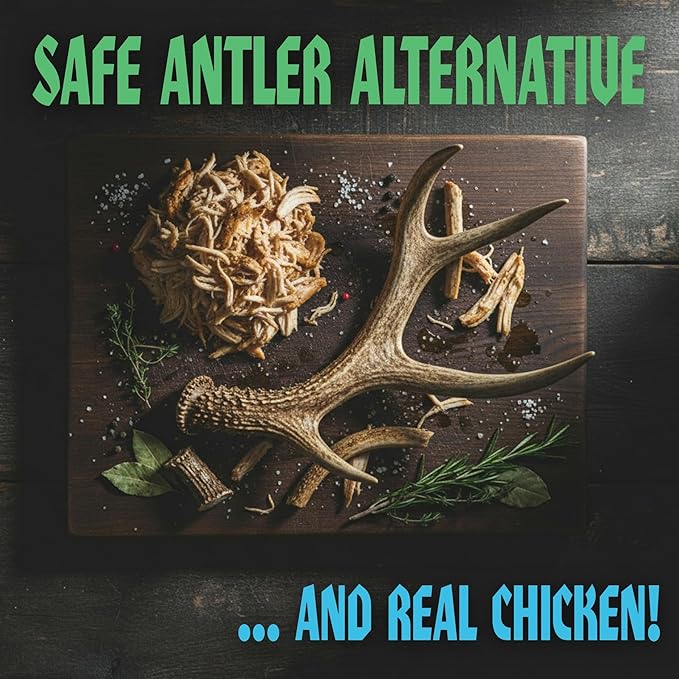 The Chew Must Go On Dog Chew, Long Lasting Healthy Snack for Adult Dogs Over 50 lbs, Made with Real Chicken, Safe Antler Alternative, Highly Digestible, Helps Clean Teeth