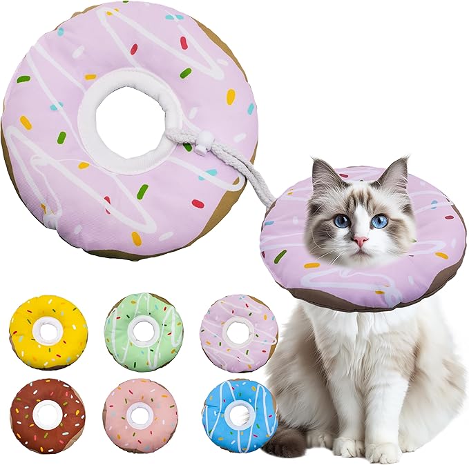 Seyezo Cat Cone Collar Soft, Adjustable Cat Recovery Collar Kitten Cones to Stop Licking, Cute Donut E Collar After Surgery, Cats Neck Pillow Cone Elizabethan Cones of Shame (Waterproof Purple, Large)