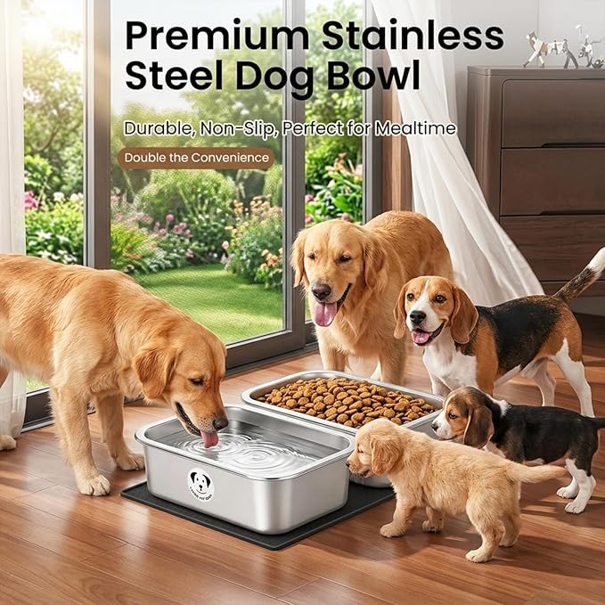 2 Pack Stainless Steel Dog Bowls for Large Dogs with Non-Slip Mat, High Capacity Metal Dog Food Bowls, Food and Water Bowl for Larges, X-Large, and Big Dogs 1.25 Gallons