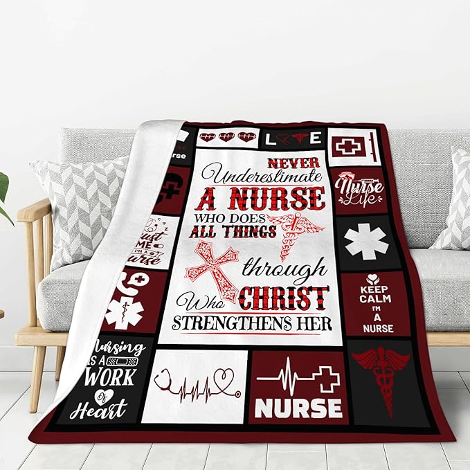 banonaty Nurse Gifts Nursing Throw Blanket Cozy Fleece Flannel Bedding LPN Rn Gifts for Women Female Girls Lover Adult Stuff Plush for Couch Sofa Bed Decor 50"X60"