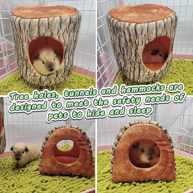 EAEDMY Guinea Pig, Rat & Ferret Tree Hole Bed and Hammock Tunnel, Parrot Bird Hideout and Soft Bed