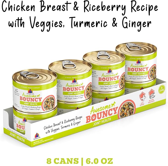 Weruva Awesome Bouncy Wet Dog Food, Chicken & Brown Rice with Veggies, 6oz Can (Pack of 8)