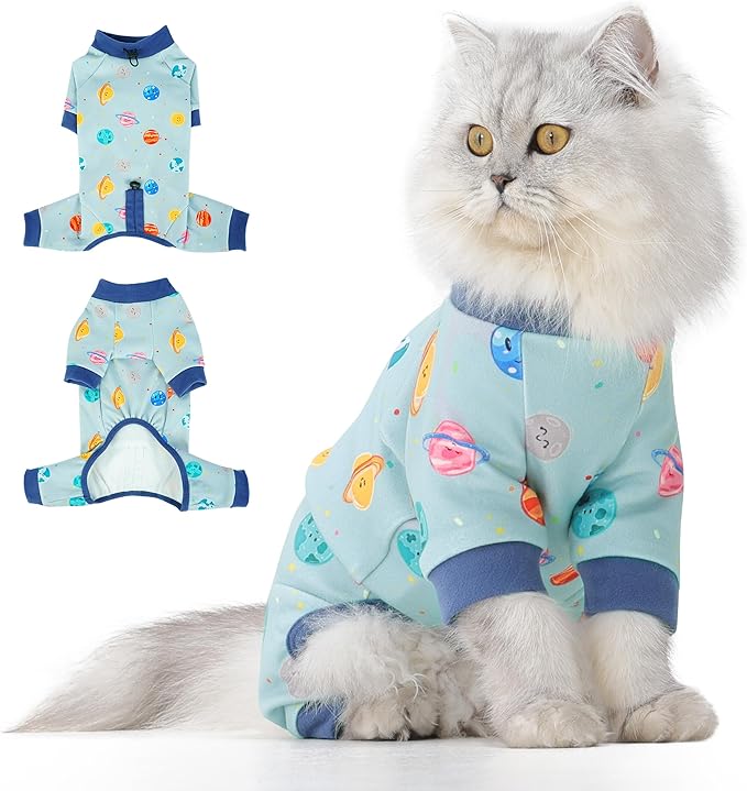 Sticky Hair Cat Clothes, Anti-Shedding Cat Pajamas, Post-Surgery Recovery Onesie, Soft Breathable, Prevents Licking & Scratching Wounds, Warm Cats Sweater, Sphynx Cats Clothing- Blue XL