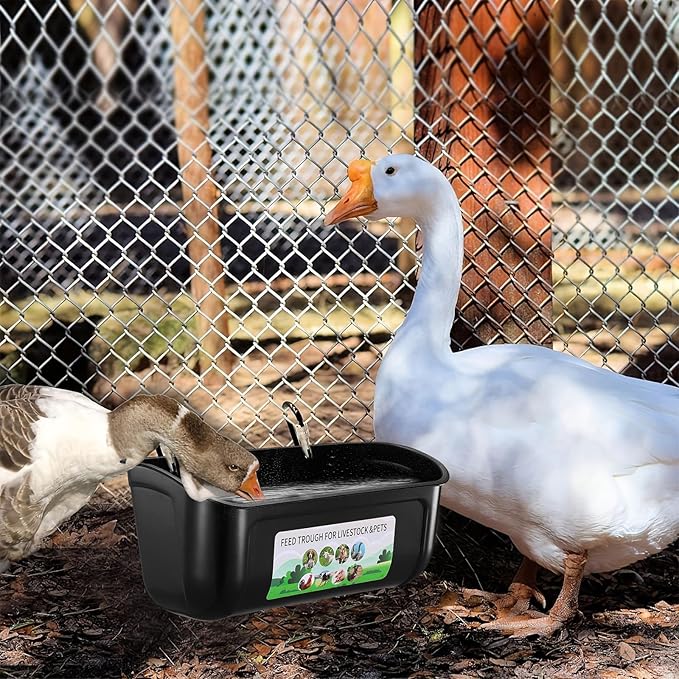 Chicken Feeder Waterer, 10 Pack Duck Feeder Supplies, Hanging Fence Feed Trough with Clips for Goat, Sheeple, Piglet, Gooses, Turkeys, Dog Livestock Poultry, Black