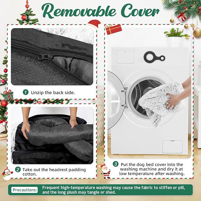 GGIB Calming Dog Bed Christmas Throw Blanket Fluffy Plush Dog Mat Furniture Protector Decoration Holiday Throw Sofa Couch Cover Large Medium Small Dogs Cats (Extra Large, Light Grey)