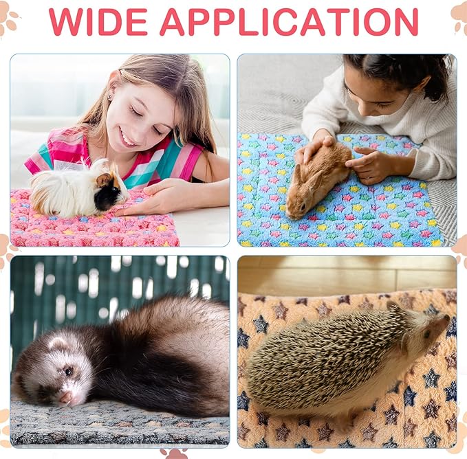 Tuanse 4 Pack Guinea Pig Bed Mat Bedding Rabbit Winter Bed Pad for Indoor Warm Small Animal Mattres Fleece Sleeping Pad for Hedgehogs Bunny Ferrets Hamster(Little Star,13 x 10 Inch)