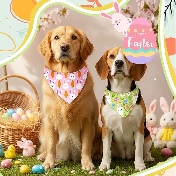 Weewooday 50 Pcs Easter Dog Bandanas Bulk with Bunny Rabbit Egg Carrot Pattern Soft Bibs Adjustable Triangle Pet Scarf Bowtie for Small Medium Large Costume Grooming(31.5 x 21.7 X21.7 Inch)