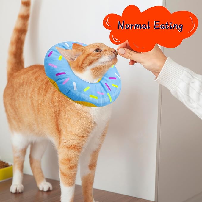 Seyezo Cat Cone Collar Soft, Adjustable Cat Recovery Collar Spay Cones to Stop Licking, Cute Donut E Collar After Surgery, Anti-Lick Wound Healing Elizabethan Collars for Kittens(Donut Blue, Small)