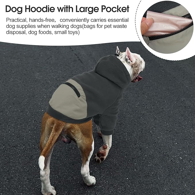 Nanaki Dog Hoodie for Small Dogs Girl Boy, Warm Fleece Dog Sweater with Hood & Pocket- Long Sleeve Sweatshirt for Fall Winter Spring, Adjustable Half-Zip Puppy Pullover Coats for Cold Weather Grey XS