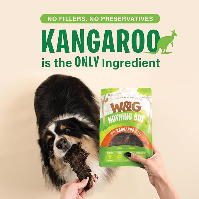 W&G Premium Kangaroo Jerky Dog Treats, All-Natural Single Ingredient Pet Snack, Healthy Training Rewards for Small Large Breeds, Low Fat Hypoallergenic Air-Dried Meat, Grain Free, 5oz