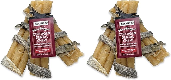 Icelandic+ Beef Collagen Dental Chew Stick Wrapped with Fish 4" Dog Treat (Pack of 2)