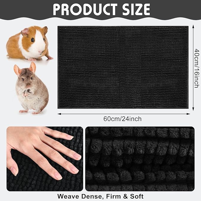 Amylove 4 Pcs Guinea Pig Cage Liner Washable Fleece Pee Pads Pet Dog Cat Bedding Training Mat for Small Animal Guinea Pig Puppy Bunny Hamster(16 x 24 Inch,Rectangular,Black)