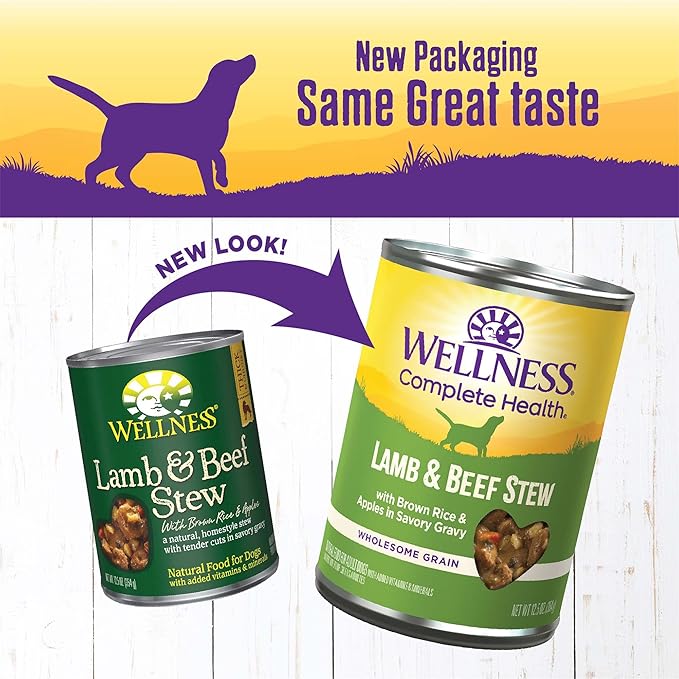 Wellness Complete Health Canned Wet Dog Food, Lamb & Beef Stew, 12.5-Ounce Can (Pack of 12)