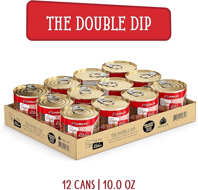 Weruva Dogs in The Kitchen, The Double Dip with Beef & Wild-Caught Salmon Au Jus Dog Food, 10oz Can (Pack of 12)