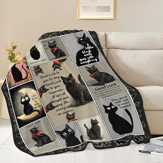 Black Cat Throw Blanket Black Cat Stuff Gifts for Kids Girls Boys Adults Women Men Soft Cozy Warm Plush Fluffy Fuzzy Fleece Blanket Decor 60''X80''