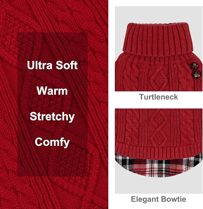 KYEESE Dog Sweater Soft Pullover Dog Sweaters for Small Dogs Girl Warm Turtleneck Small Dogs Sweater Stretchy Knitwear Cat Clothes with Gingham Patchwork Comfy Pet Coat for Fall Winter Cold Weather