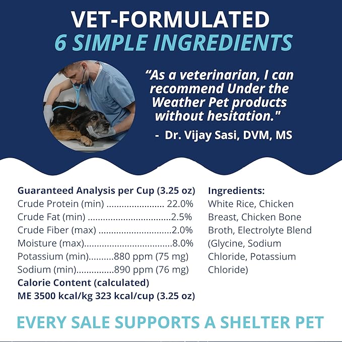 Under the Weather Easy to Digest Bland Diet for Sick Dogs - Always Be Ready - Contains Electrolytes - Gluten Free, All Natural, Freeze Dried 100% Human Grade Meats - 6 Pack Chicken, Rice & Bone Broth