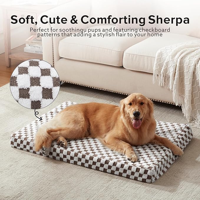 JOEJOY Dog Bed for Large Dogs, XLarge Orthopedic Dog Bed with Removable Washable Cover, Cute Modern Plush & Memory Egg Crate Foam Dog Bed, 42 x 28 inch, Cofffee