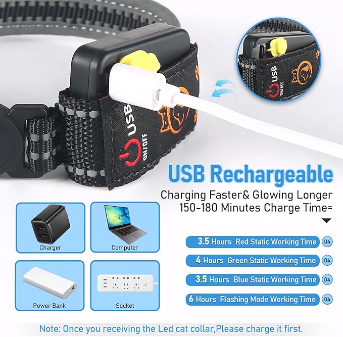 Cat Collar,Light Up Dog Collar, Rechargeable Waterproof LED Cat Collar with Remote, Breakaway Glow in Dark, Dog Lights for Night Walking