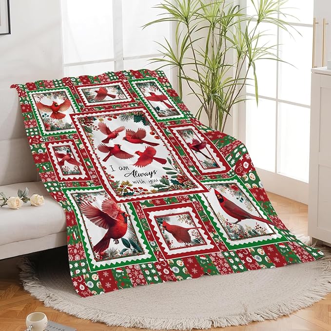 Cardinal Throw Blanket Red Bird Cardinal Stuff Gifts for Kids Girls Boys Adults Women Men Soft Cozy Warm Plush Fluffy Fuzzy Fleece Blanket Christmas Decor 50''X60''