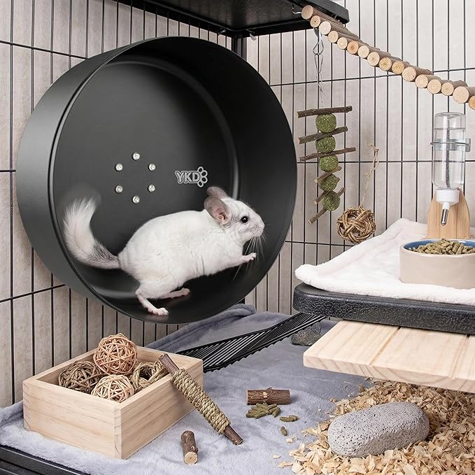 15" Silent Chinchillas Exercise Wheel, Aluminum Alloy Noiseless Running Wheel for Syrian Hamsters, Hedgehogs, Squirrels and Small Pets (Black)