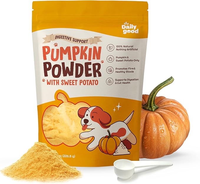 Pumpkin Powder for Dogs – High Fiber Digestive Support with Pumpkin & Sweet Potato – Relieves Diarrhea, Constipation, Upset Stomach – Food Topper or Mix with Water – 8 oz