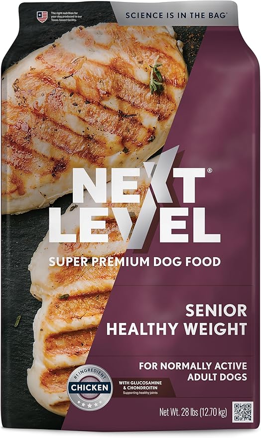 Next Level Super Premium Dog Food, Senior Healthy Weight, Dry Kibble for Normally Active Adult Dogs, 24% Protein, Chicken-Fish Flavors & Gluten Free Grains, Glucosamine for Hip & Joint (28 Pound)