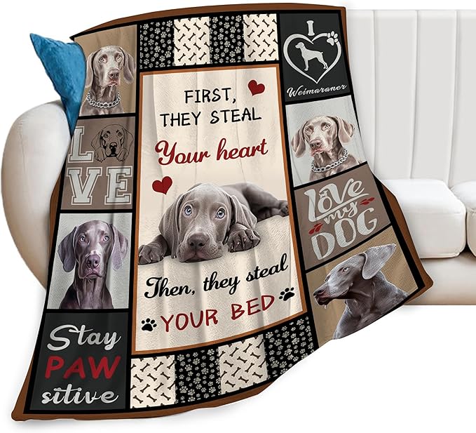 Weimaraner Gifts, Weimaraner Throw Blankets, Dog Gifts for Men Boys Girls Women Lover Adult Cozy Fleece Flannel Bedding Stuff Animal Plush for Couch Sofa Bed Decor 60"X50"