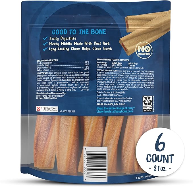 Purina Busy Bone Adult Dog Chew Bone Treats, Original - 6 ct. Pouch
