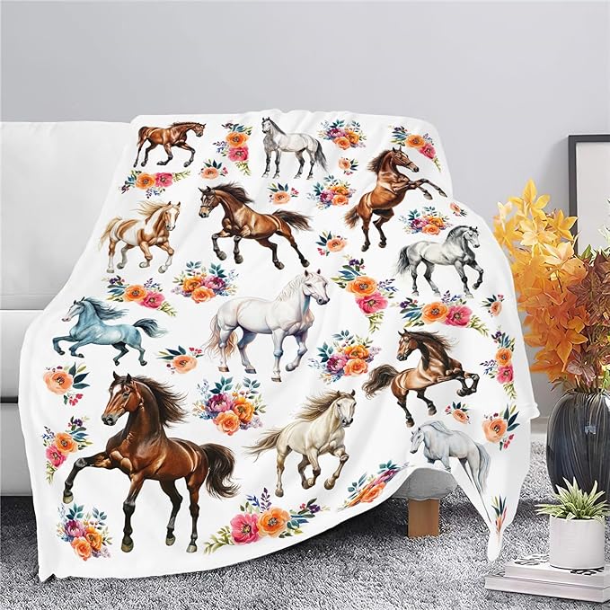 Horse Throw Blanket Horse Gifts Blanket for Girls Women Men Boys Kids Adults Super Soft Cozy Plush Fluffy Fuzzy Fleece Blanket Home Decor 60''X80''