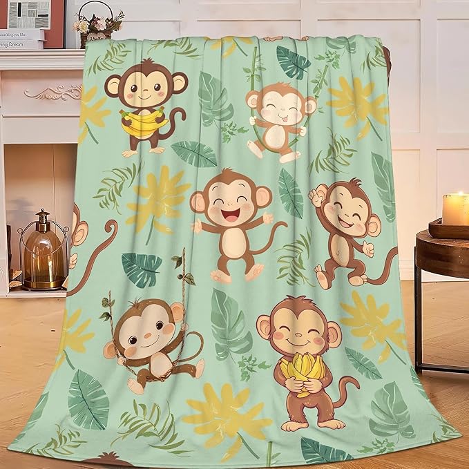 Monkey Blanket Cute Cartoon Monkey Throw Blanket Gifts for Monkey Lovers Girls Boys Kids Women Men Adults Super Soft Cozy Plush Fluffy Fuzzy Fleece Blanket Home Decor 40''X50''