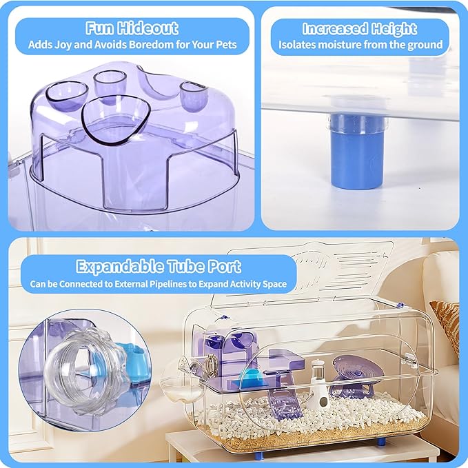 Large Hamster Cage Kit 24x13x14in for Syrian Hamster & Dwarf Hamster with 6″H Deepened Base, Large Platform, Exercise Wheel, 2 Hide-Houses, Water Bottle, Food Bowl, Ladder, Tube Port