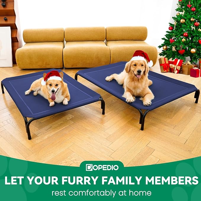 Elevated Dog Bed Raised Outdoor Dog Cot for Extra Large Dogs, Installation Requires No Tools, Frame with Washable Cooling Breathable Mesh Anti-Slip Feet, Indoor Pet Bed, Blue, 48.8 Inches